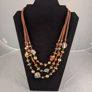 Triple Strand Abalone Shell Mixed Bead Necklace